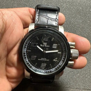 Mark Naimer Mens Quartz Watch Silver Tone Black Dial Black Band Working